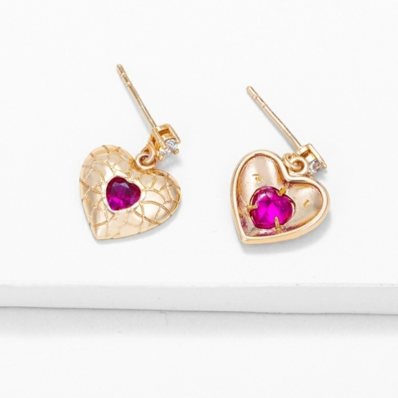 Heart Dangle Earrings, 18k Gold Plated - Picture 7 of 7